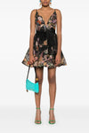 pavilion v neck mini floral print linen and silk dress