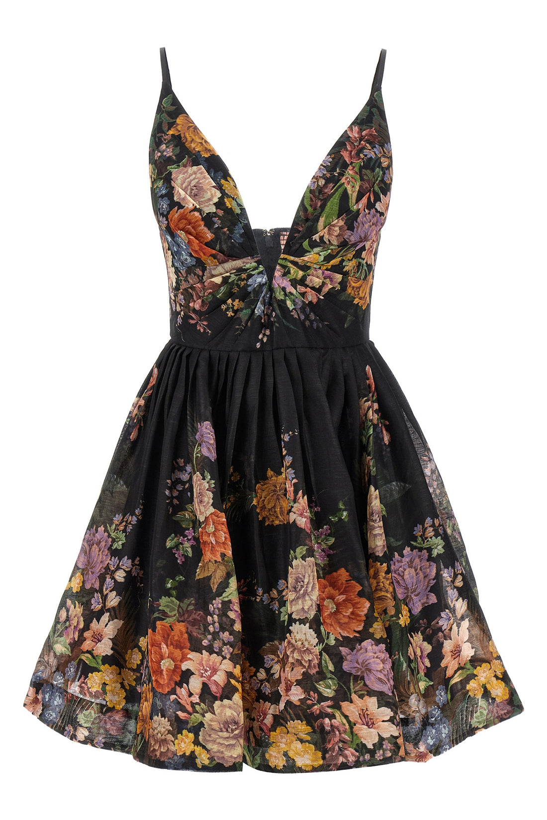 ZIMMERMANN 3 pavilion v neck mini floral print linen and silk dress