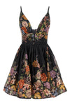 pavilion v neck mini floral print linen and silk dress