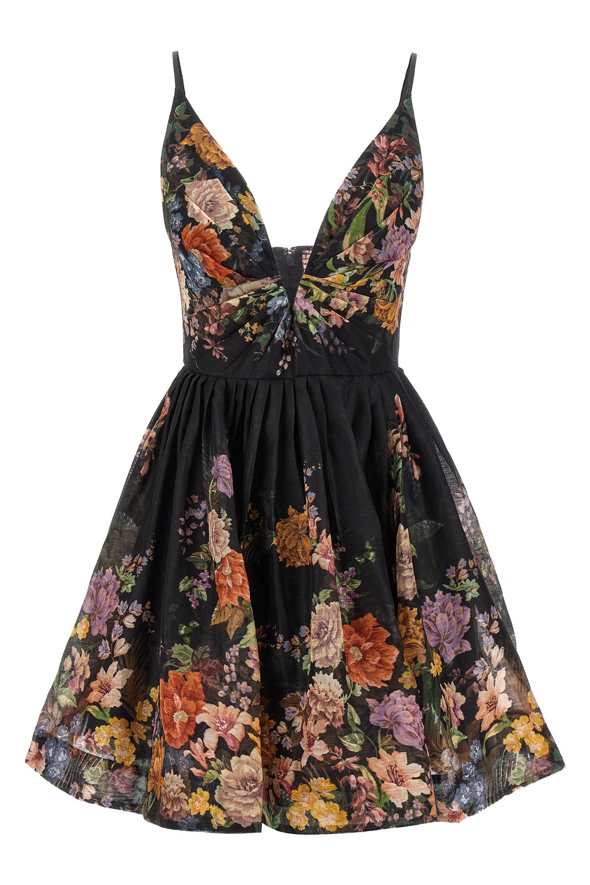 pavilion v neck mini floral print linen and silk dress
