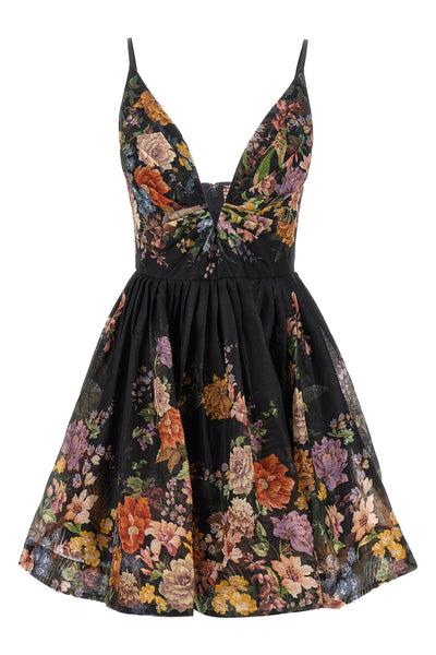 pavilion v neck mini floral print linen and silk dress