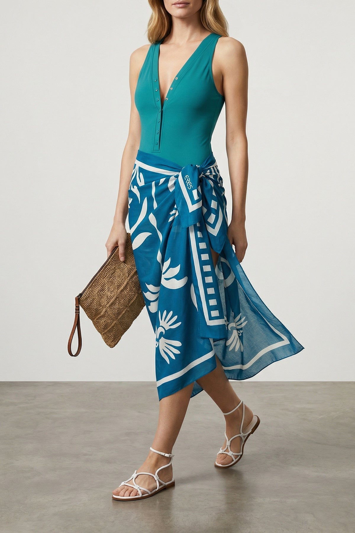 mandapa sarong skirt in stylized vegetable-print silk cotton to tie together