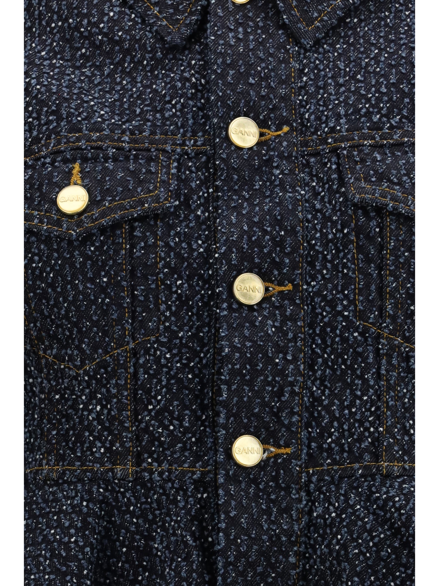 GANNI 36 tweed denim peplum jacket