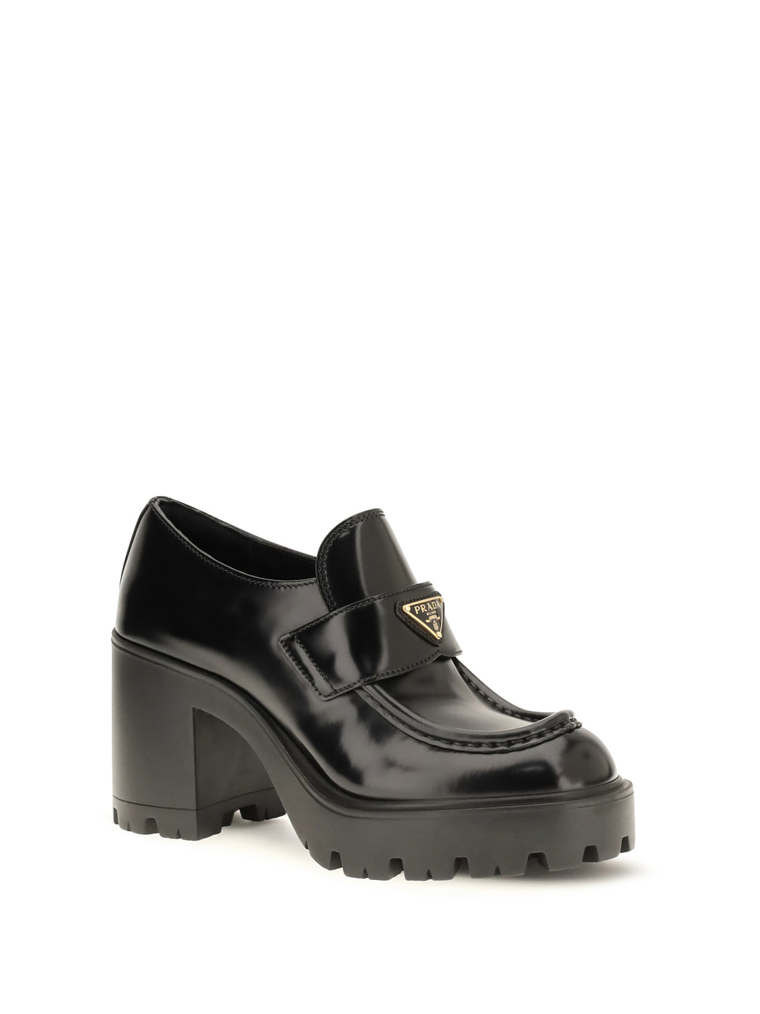 PRADA 38 leather heeled loafers