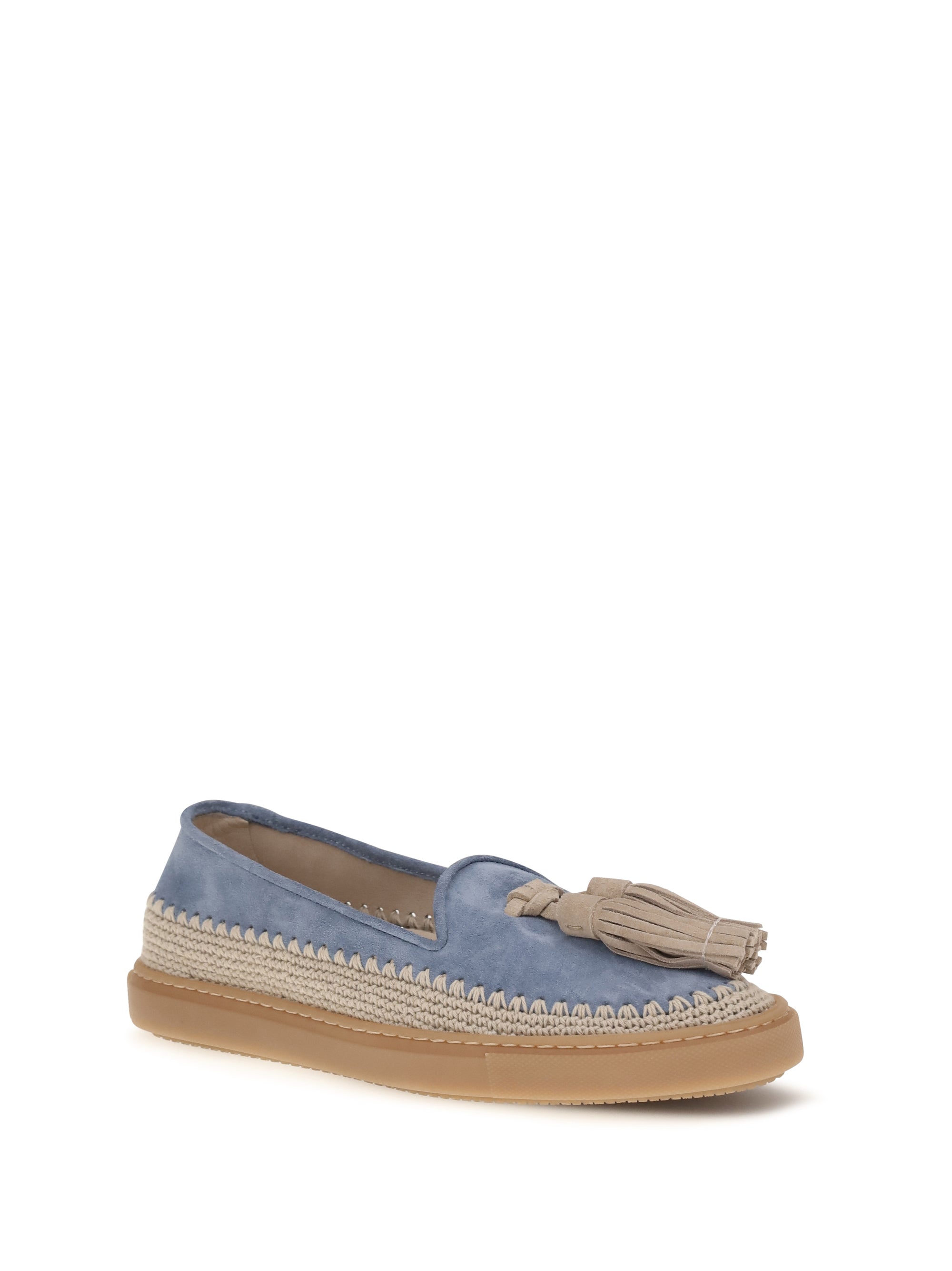 suede loafers with crochet detail