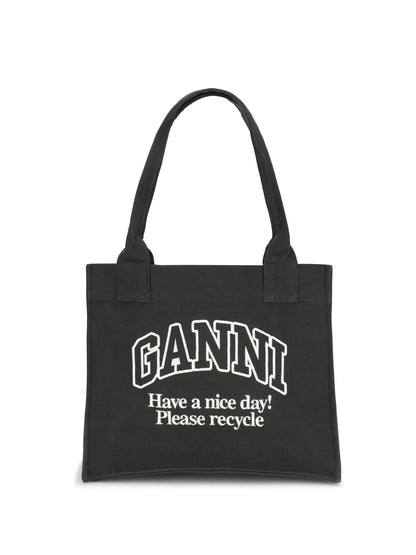GANNI OS logo canvas tote bag