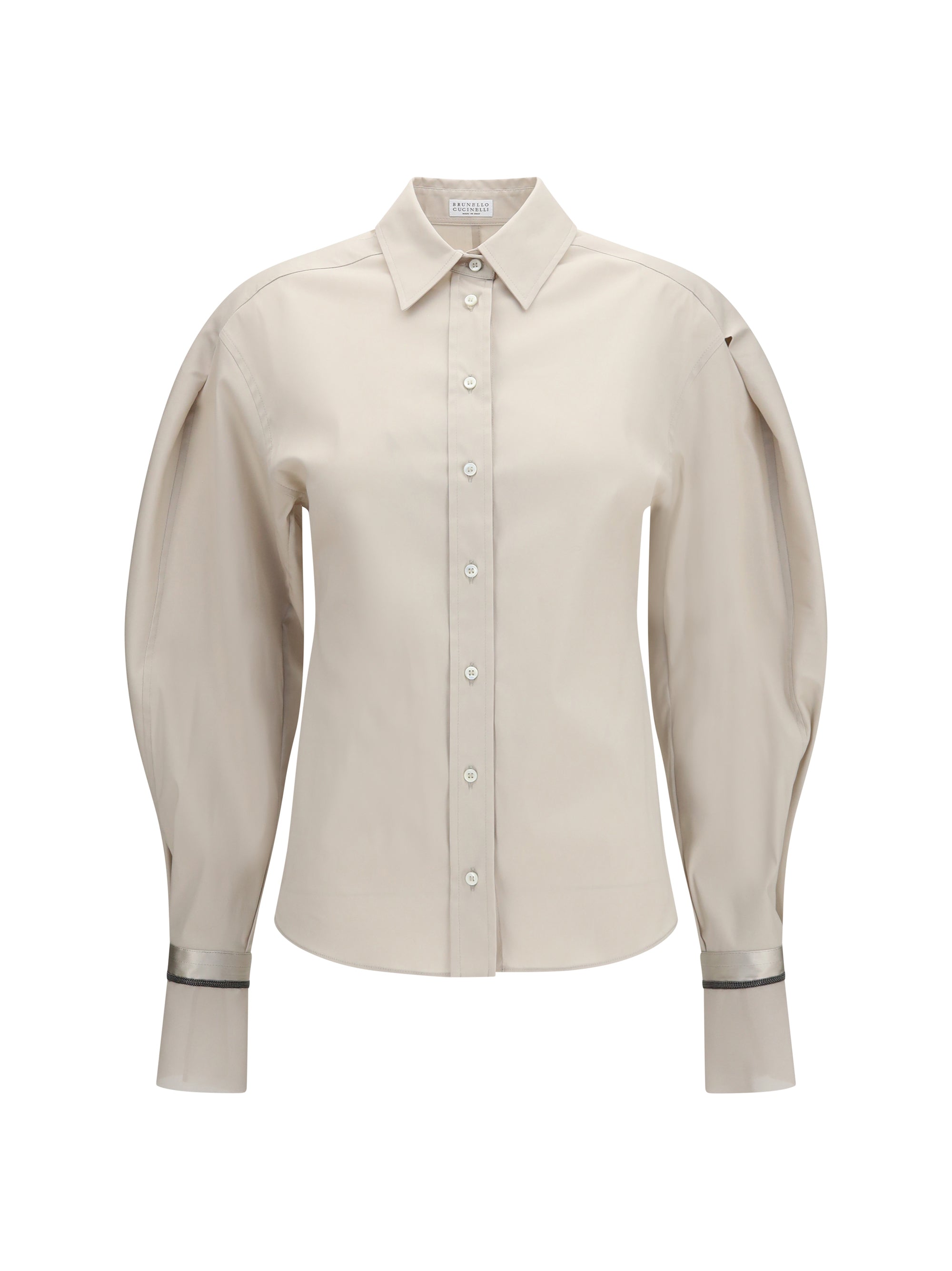 stretch cotton poplin shirt with shiny silk cuffs
