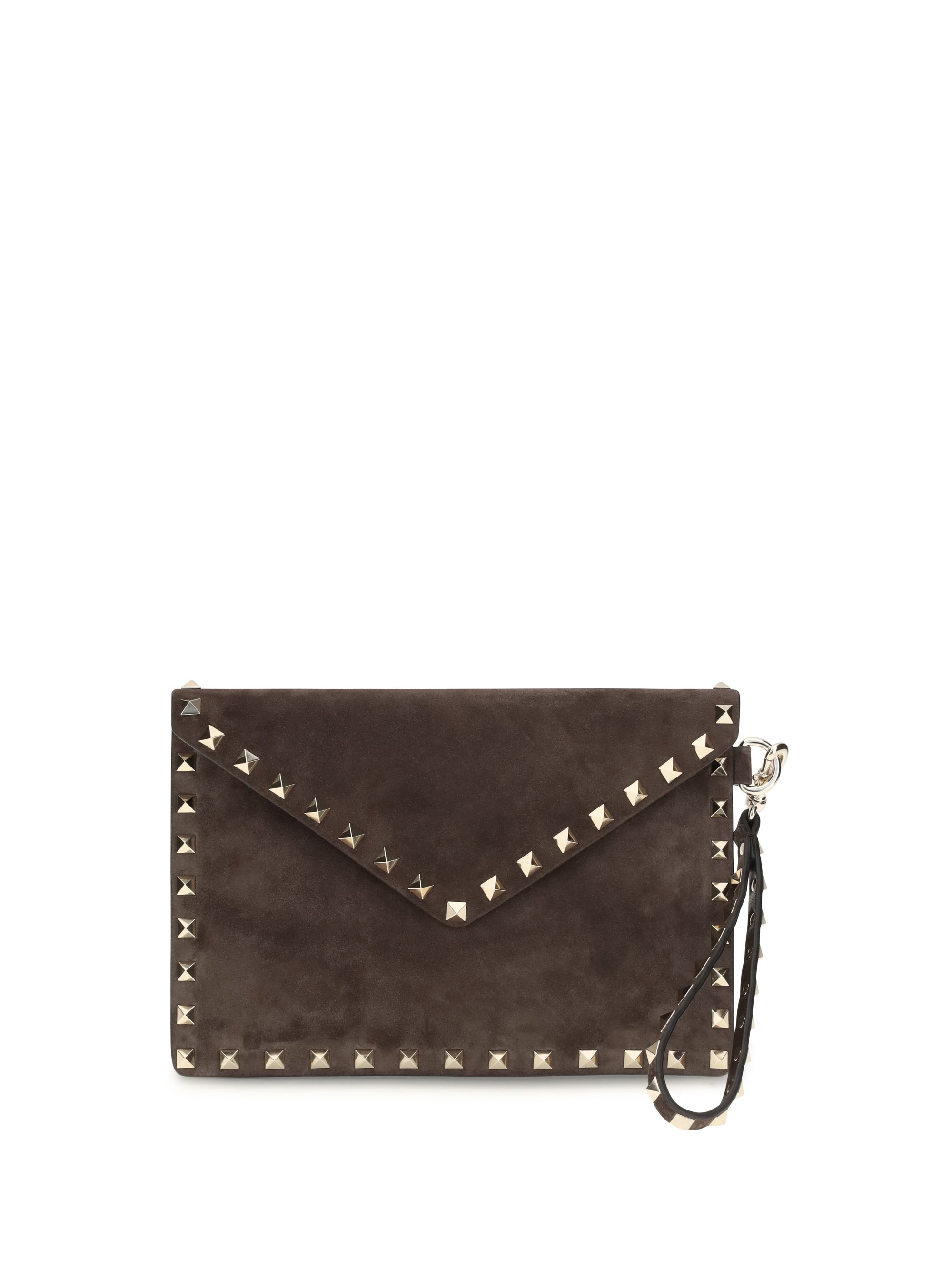 medium rockstud clutch in suede