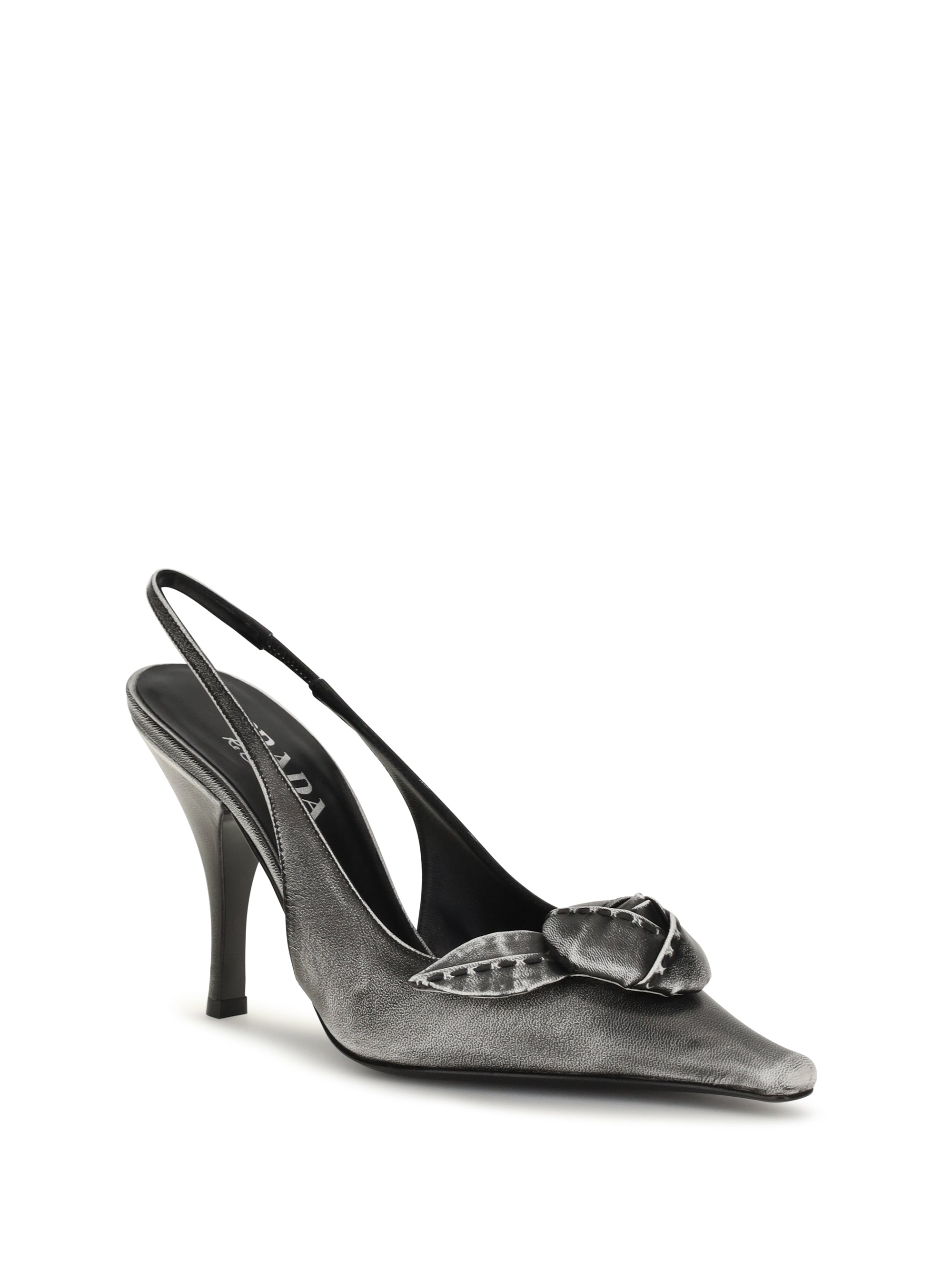 floral-detail leather slingback pumps