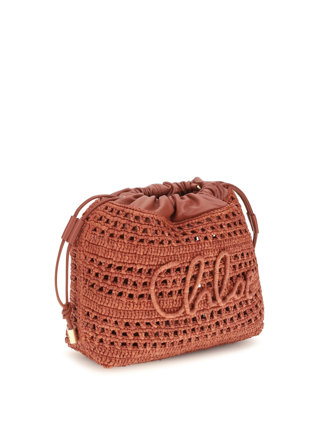 CHLOÉ OS raffia drawstring shoulder bag