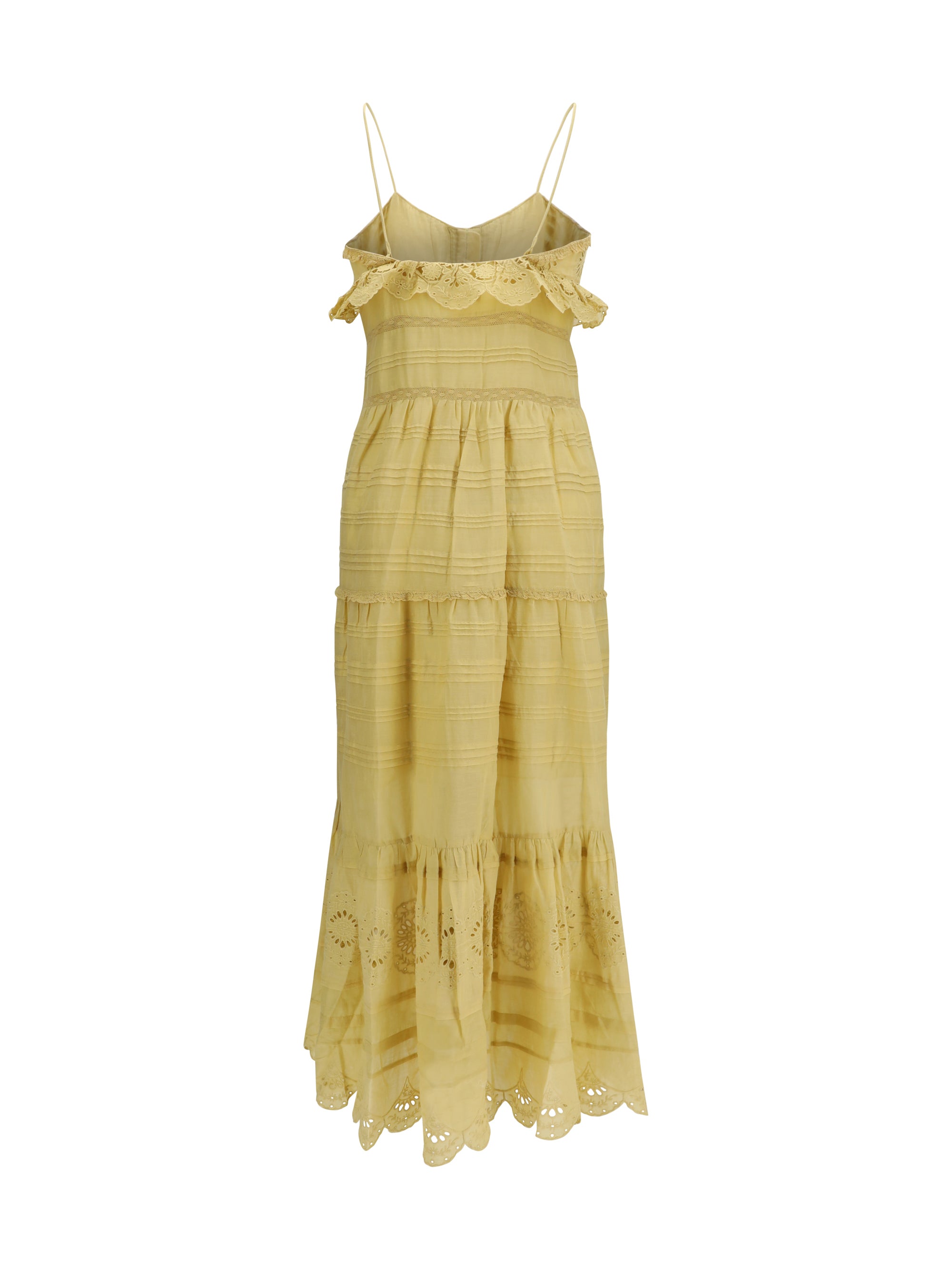 paule long ruffled dress