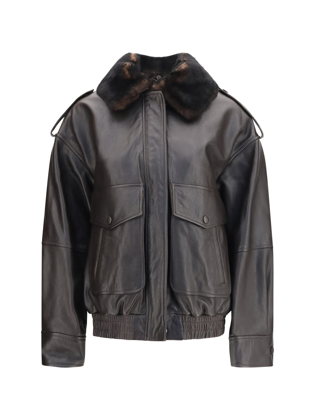 LOULOU DE SAISON 36 russo leather bomber with shearling collar