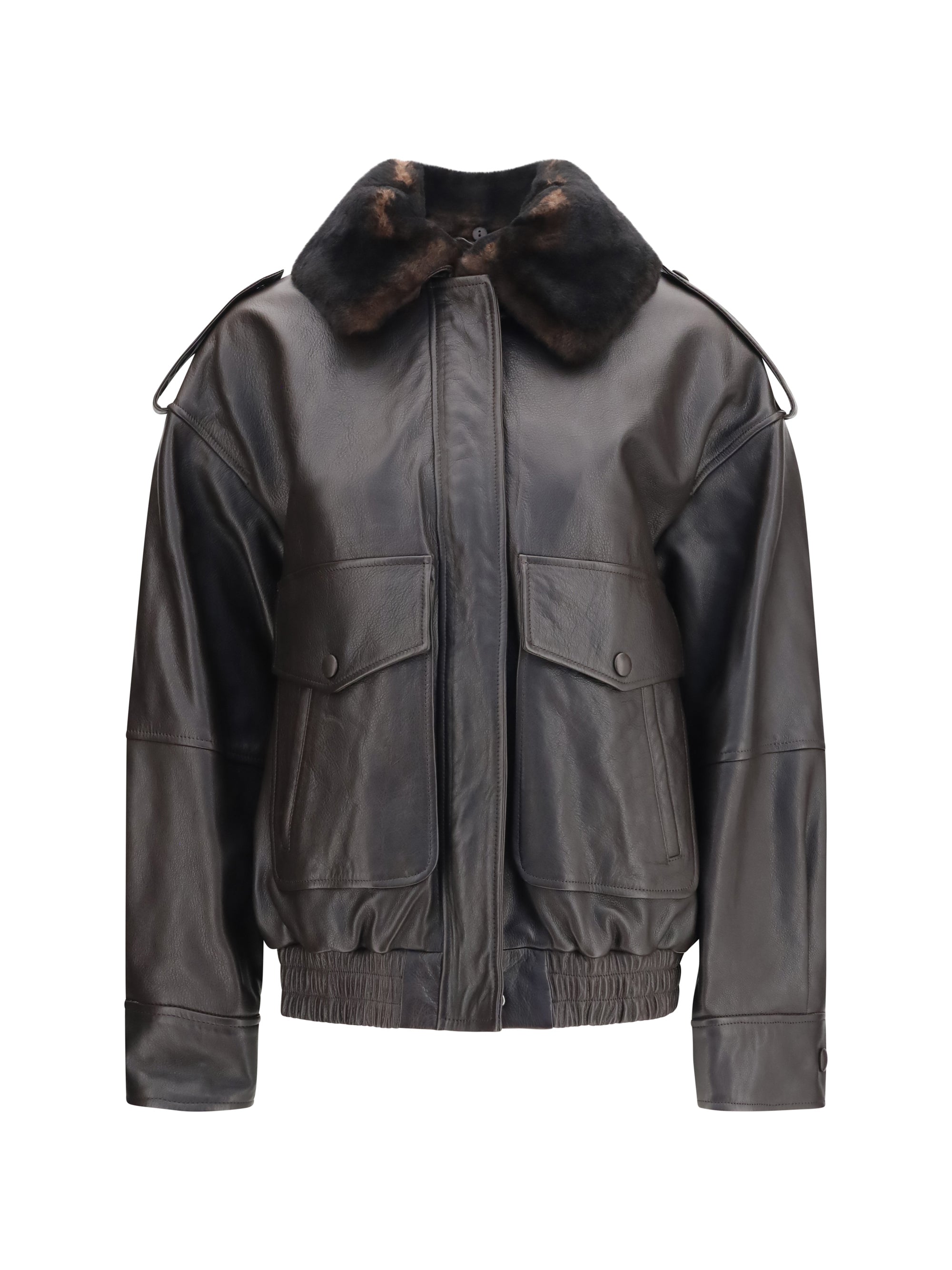 russo leather bomber with shearling collar