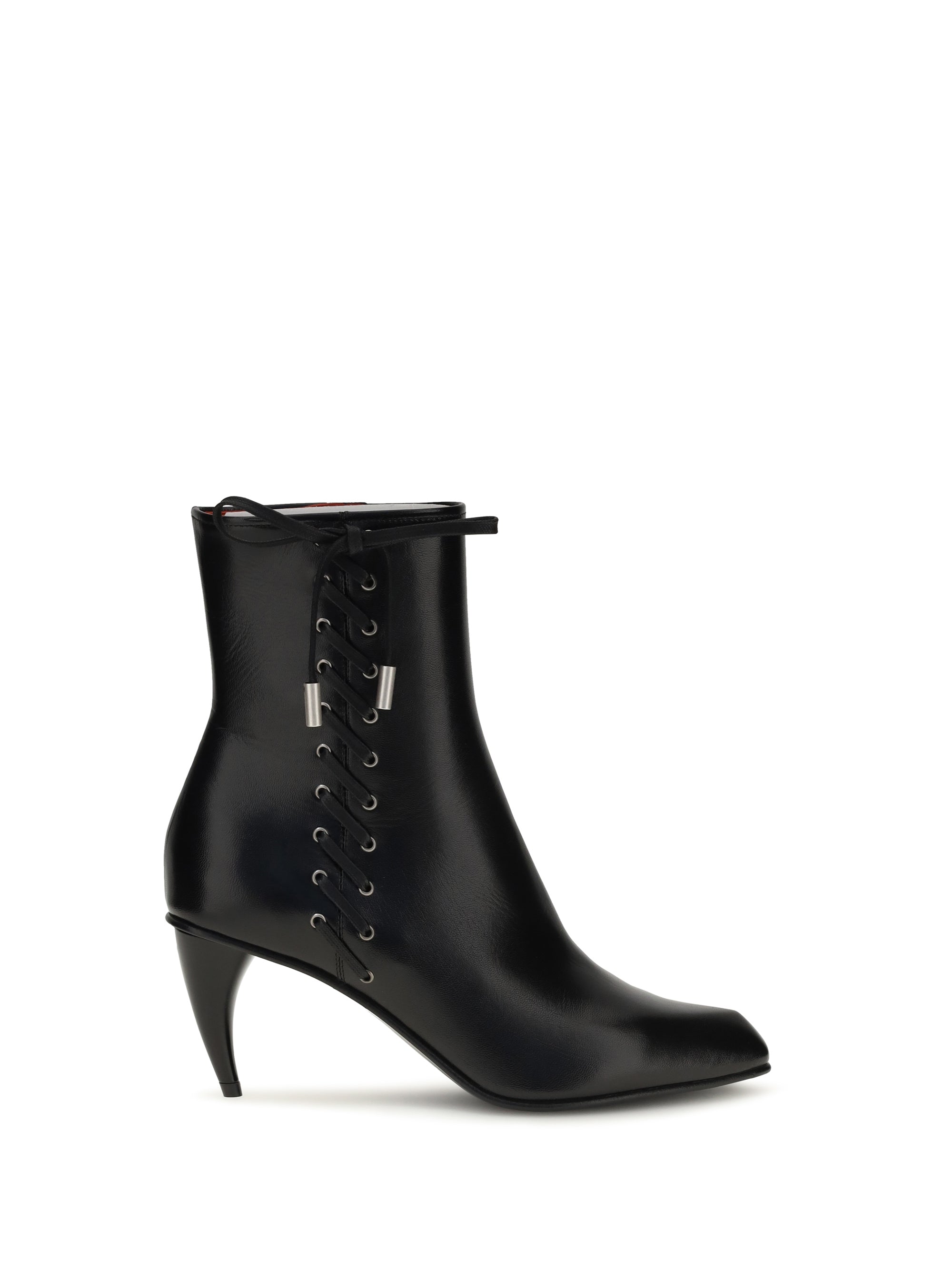 curved-heel ankle boots with side lacing