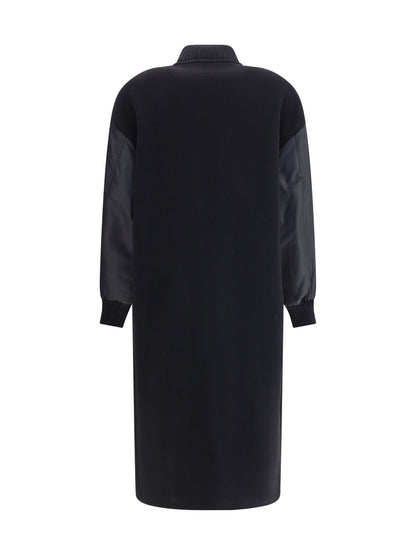 PINKO M long coat in wool-blend cloth and technical satin