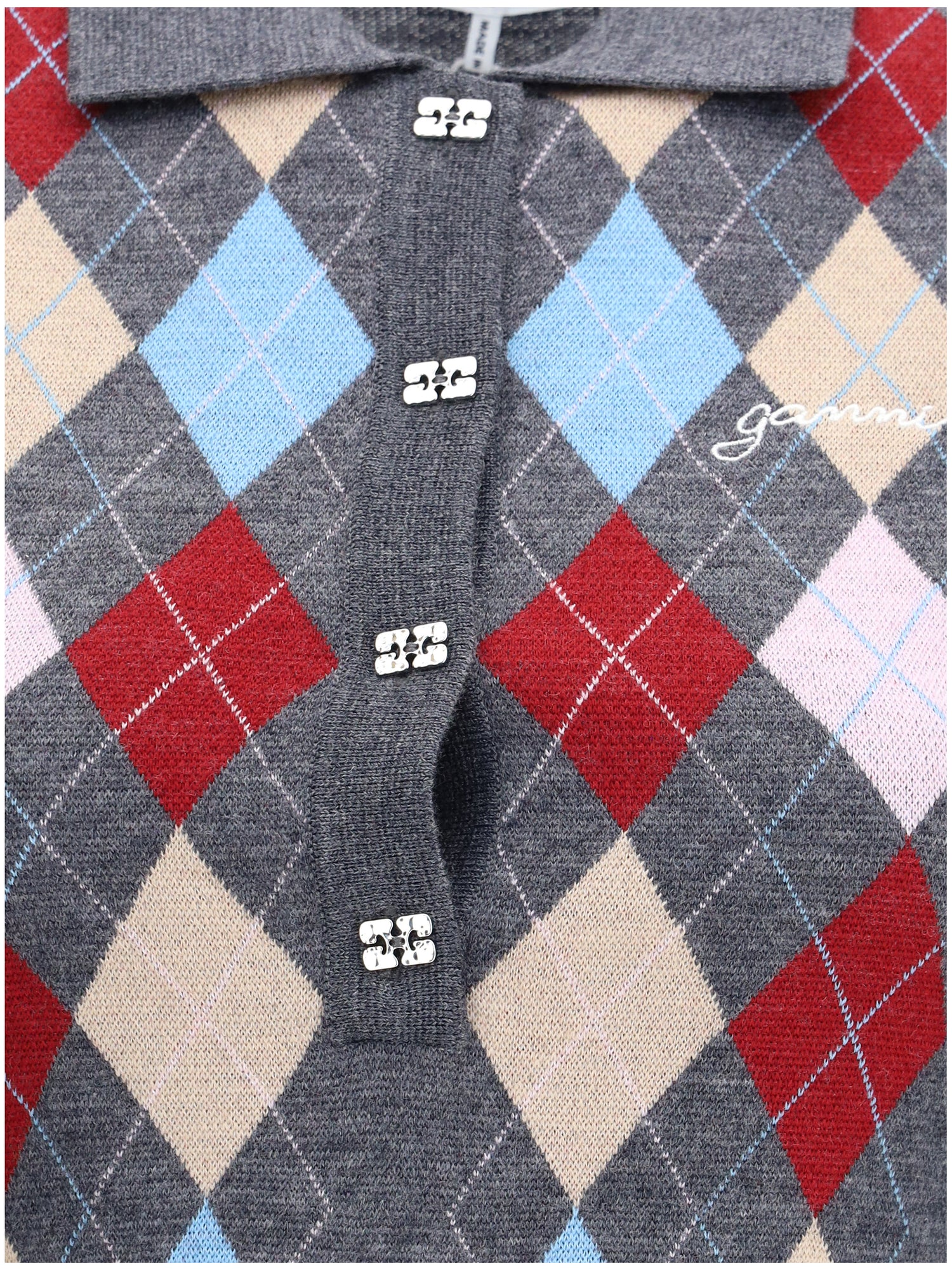 GANNI M print polo sweater