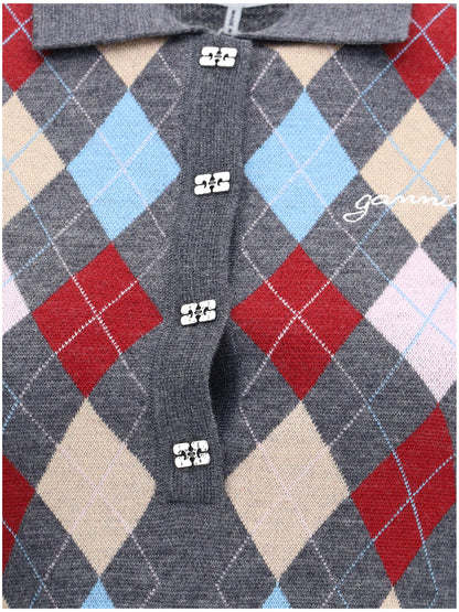 GANNI M print polo sweater