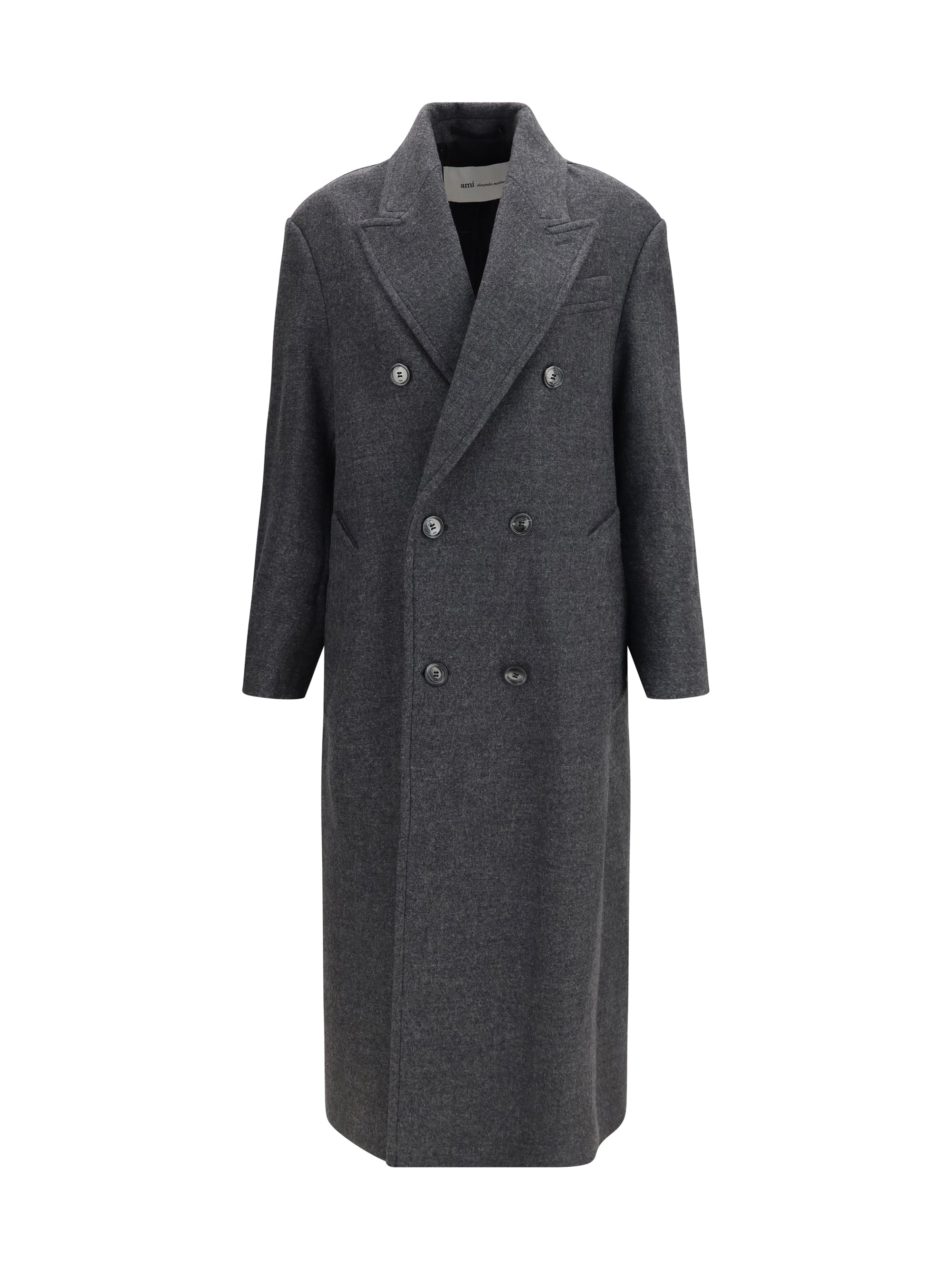 long double-breasted wool coat