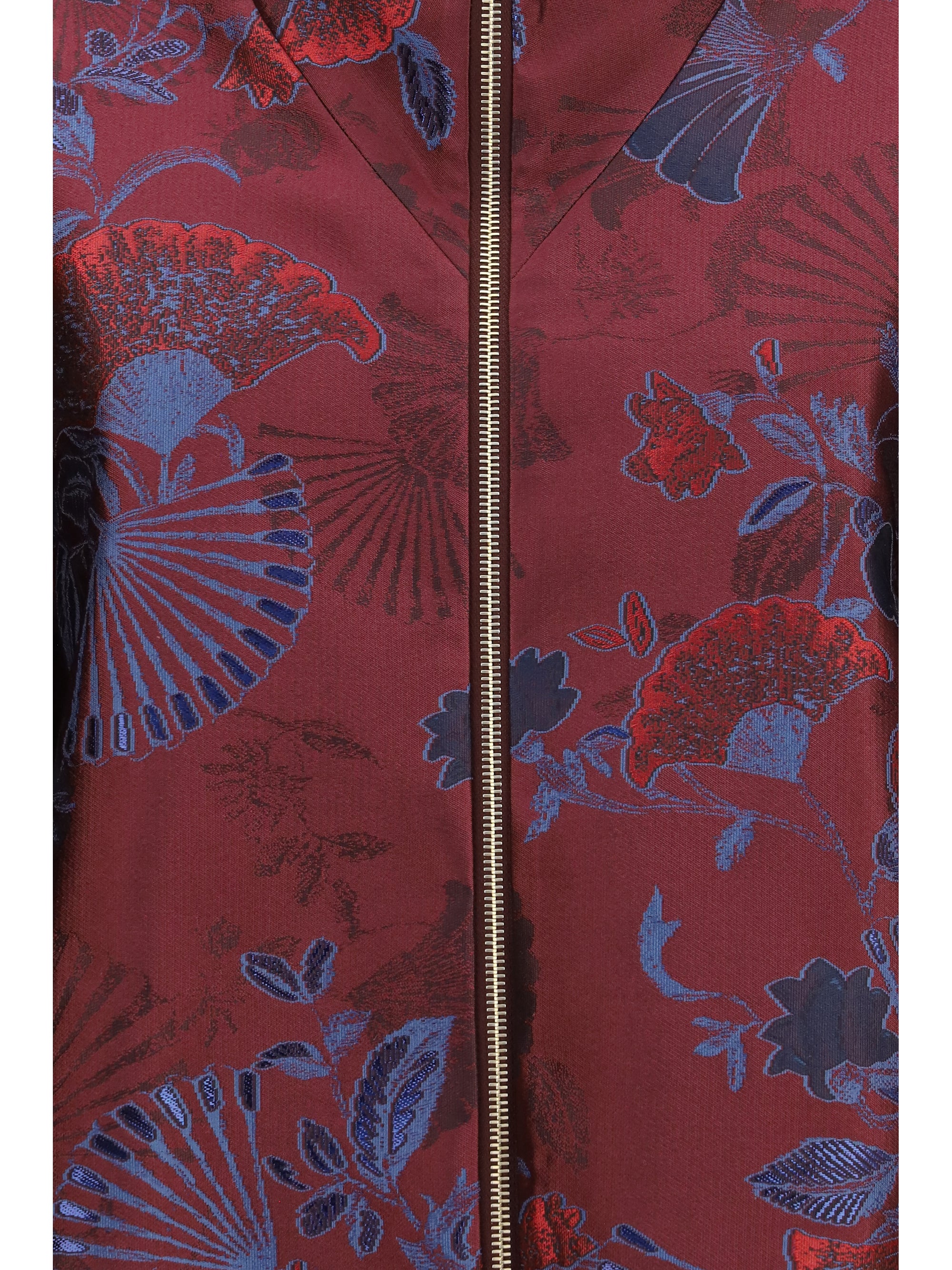 full-zip jacket in silk-blend jacquard with ginkgo motif
