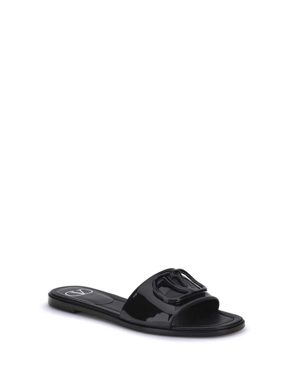 patent leathe vlogo slide sandals