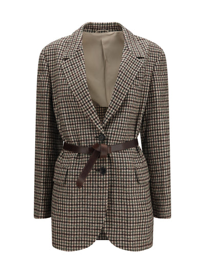 single-breasted wool-blend blazer with belt