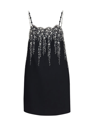 embroidered crepe mini dress with jewel details