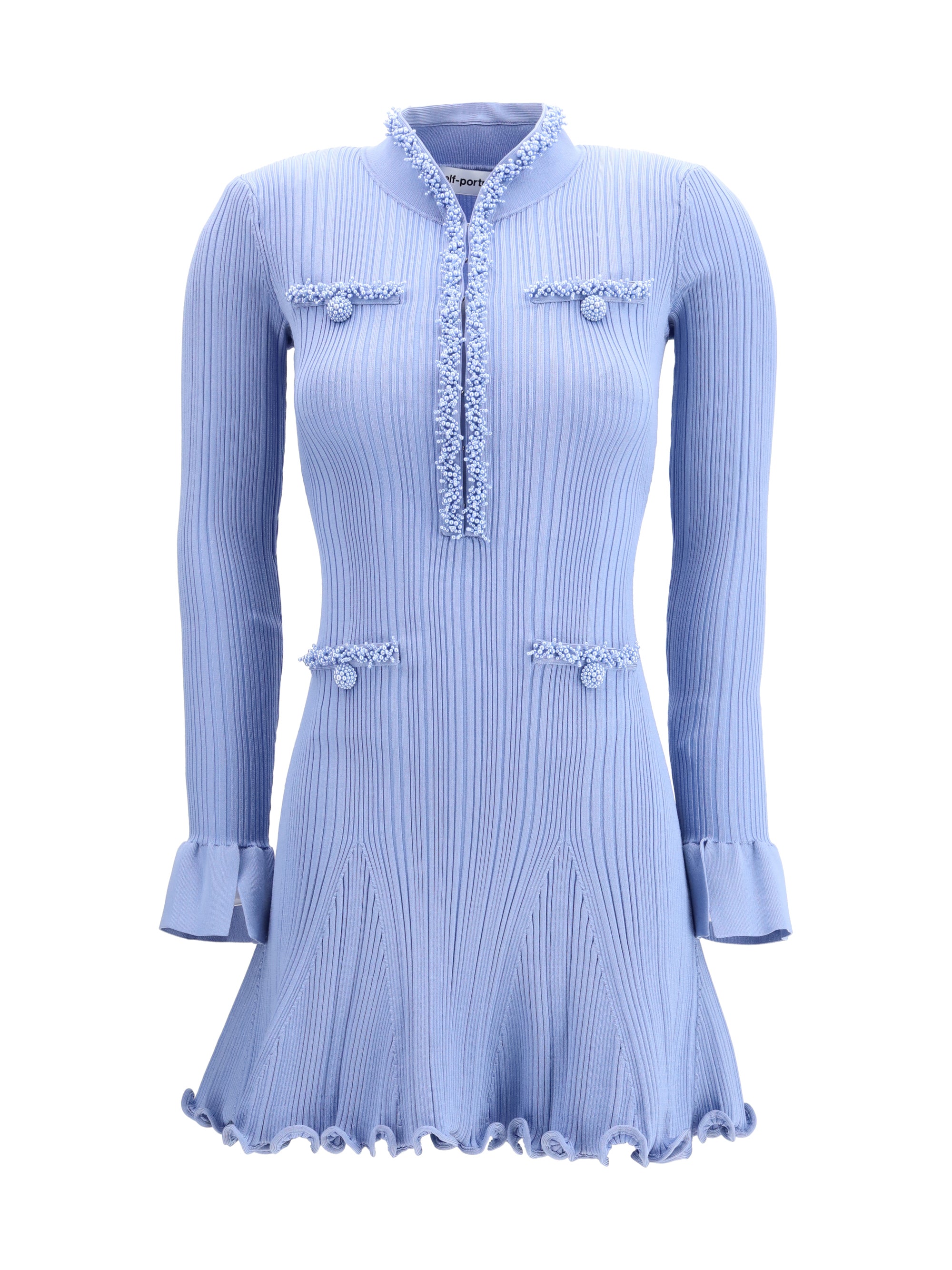 SELF-PORTRAIT L pearl trim knit mini dress
