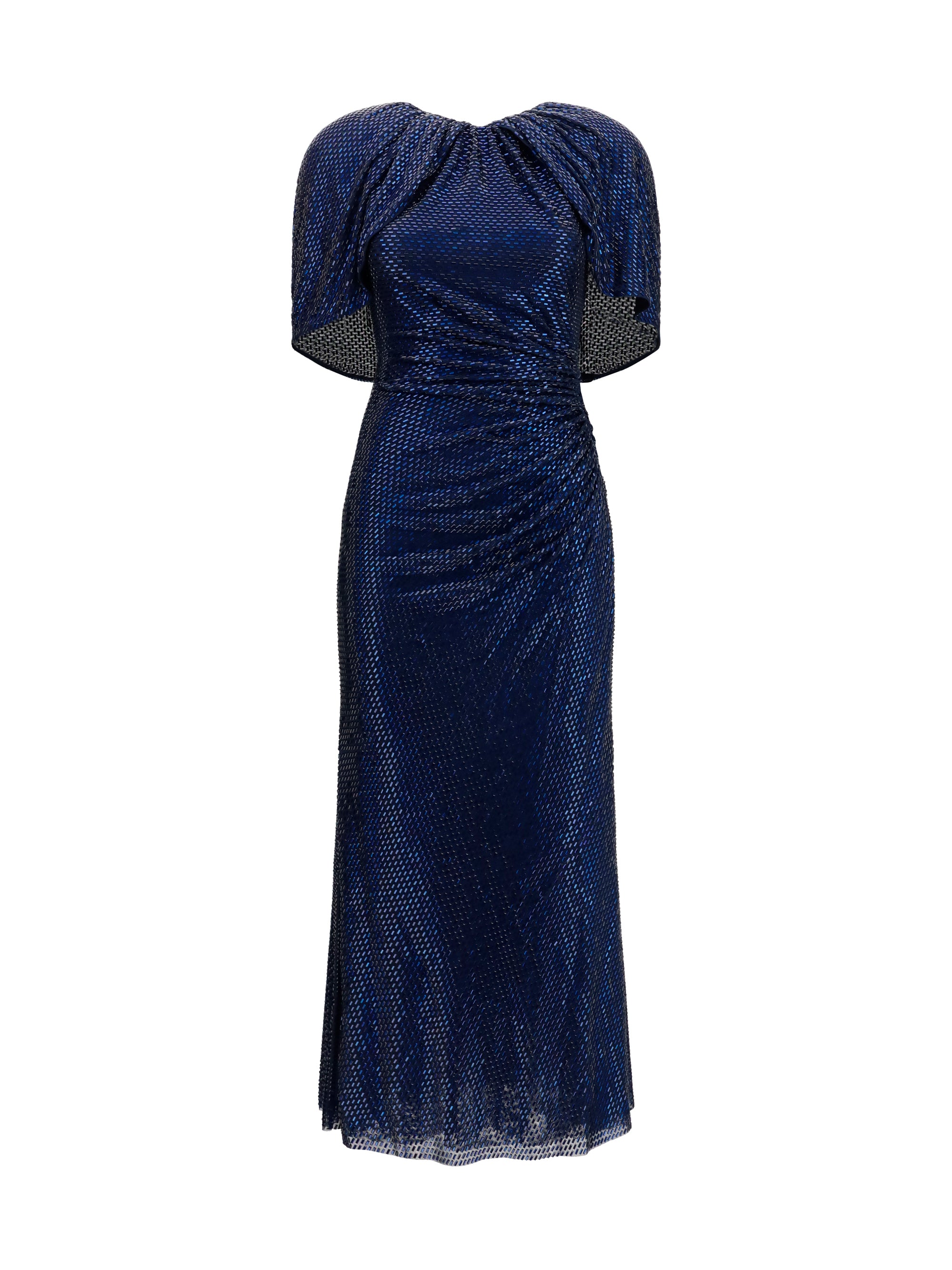 midi dress with cape sleeves and crystals