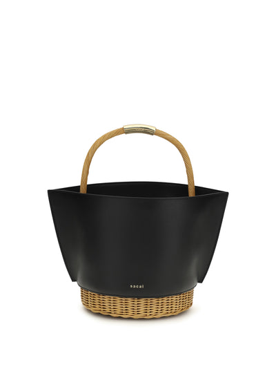 leather and rattan handbag