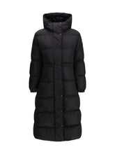 MONCLER 0 the long down jacket with hood and wool trims