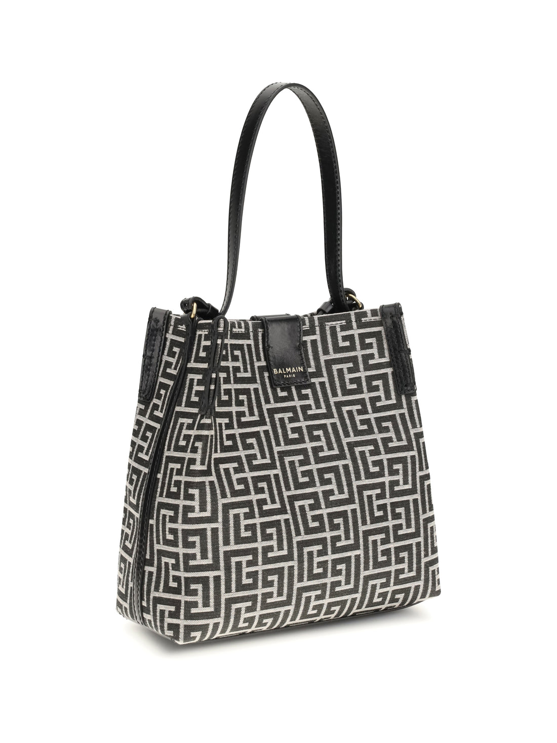 BALMAIN OS release jacquard and leather bucket bag