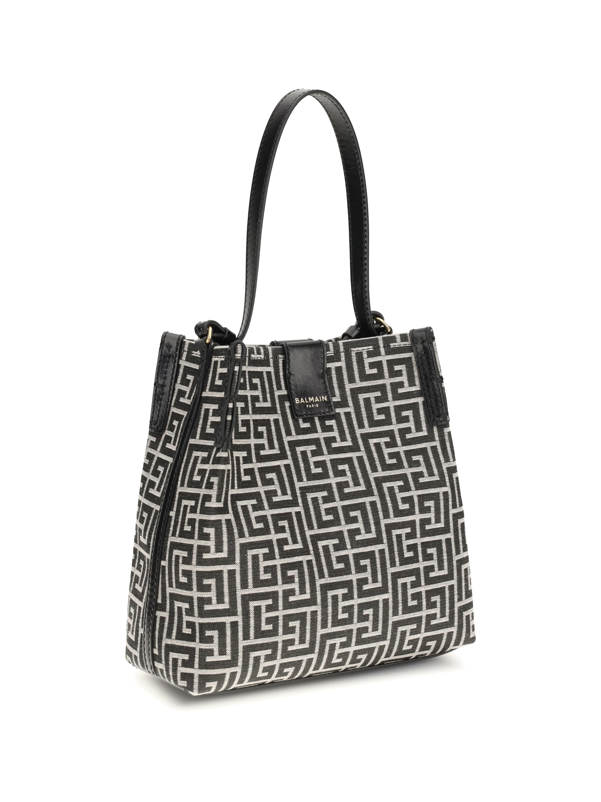 BALMAIN OS release jacquard and leather bucket bag