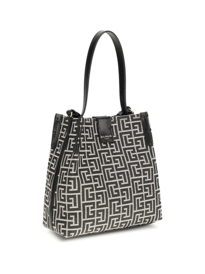 BALMAIN OS release jacquard and leather bucket bag