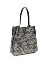 release jacquard and leather bucket bag