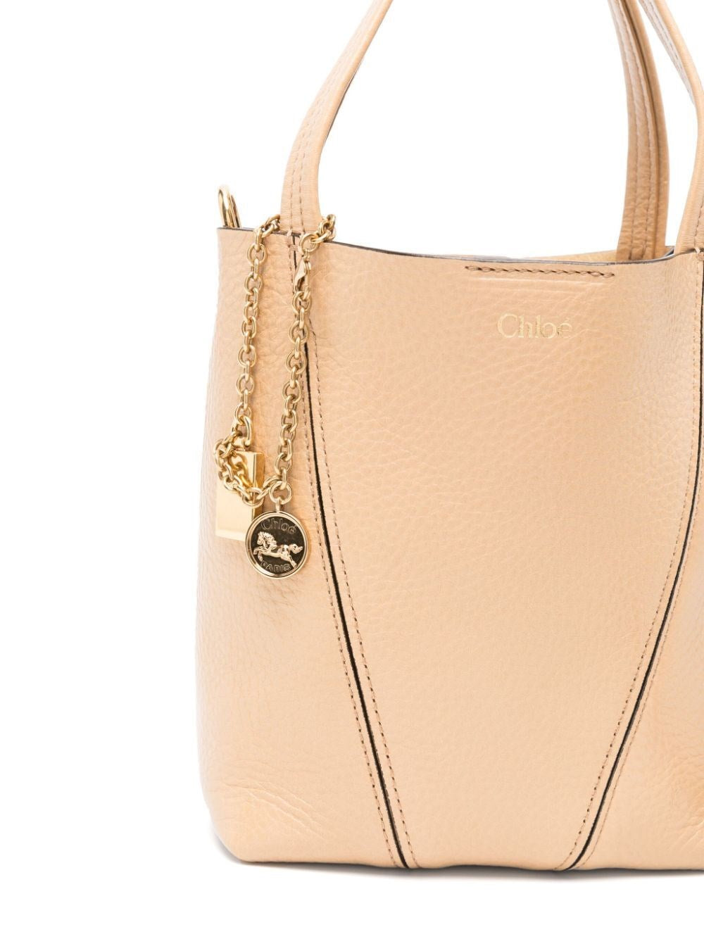 small chloé spin tote bag in grained leather