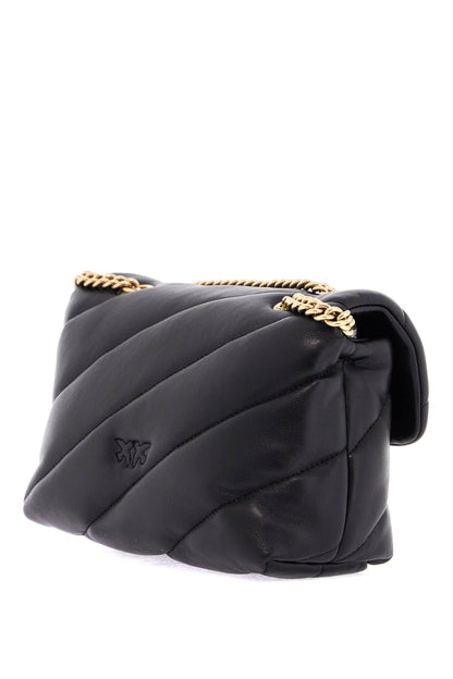 mini black quilted bag with golden chain love puff