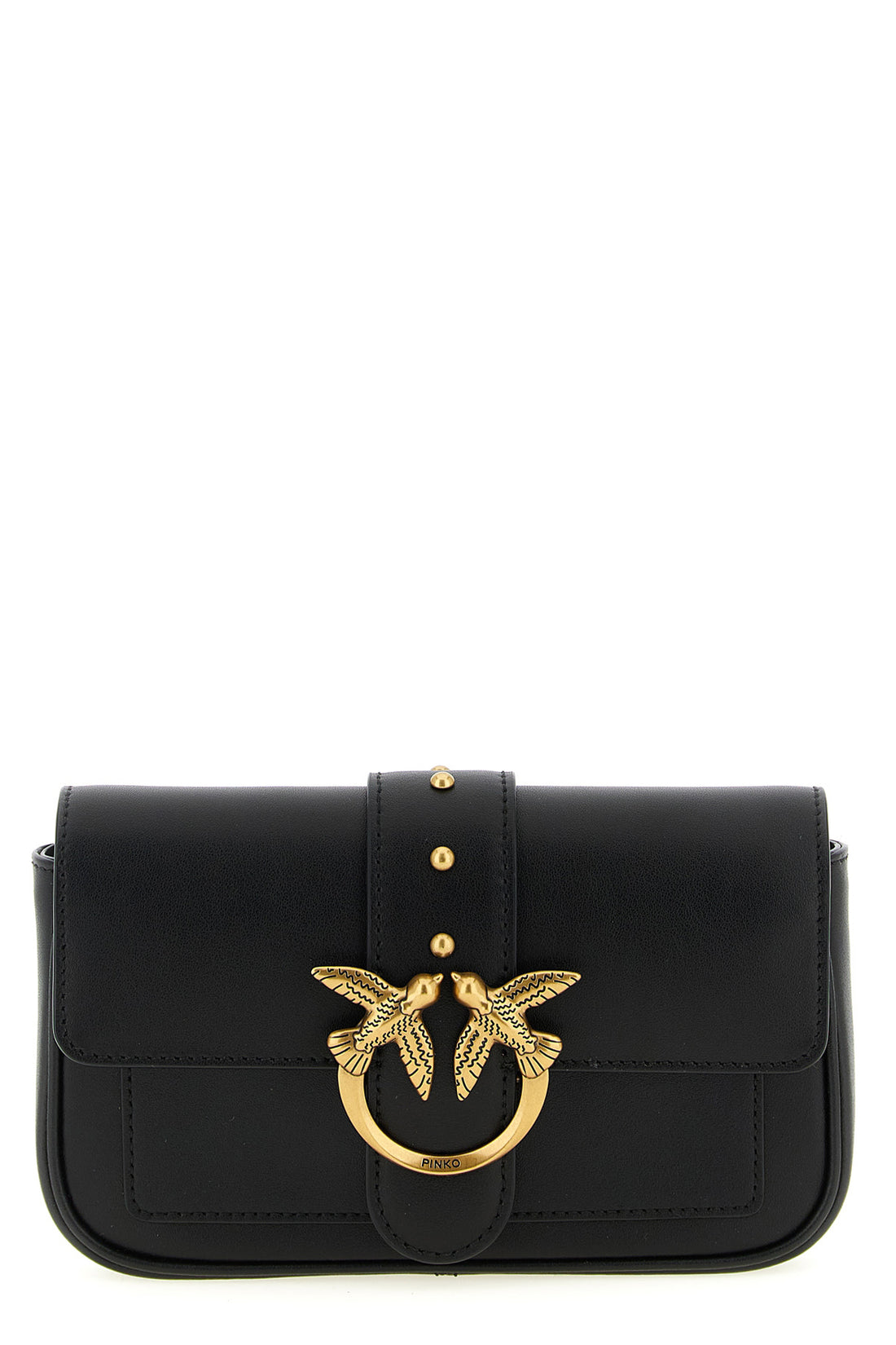 PINKO OS pocket love one crossbody bag in silk-touch leather
