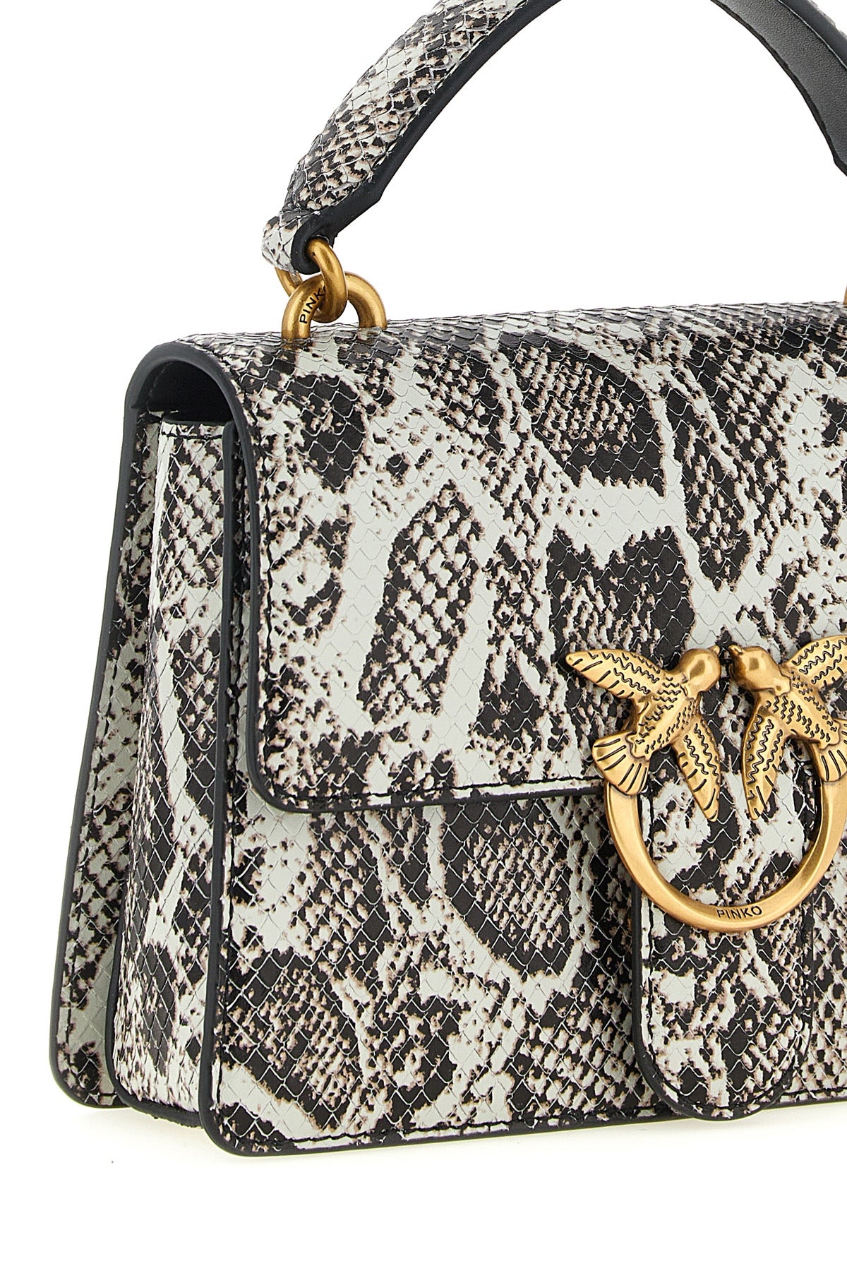 the pinko mini love one top light handbag defines the volumes through a struct