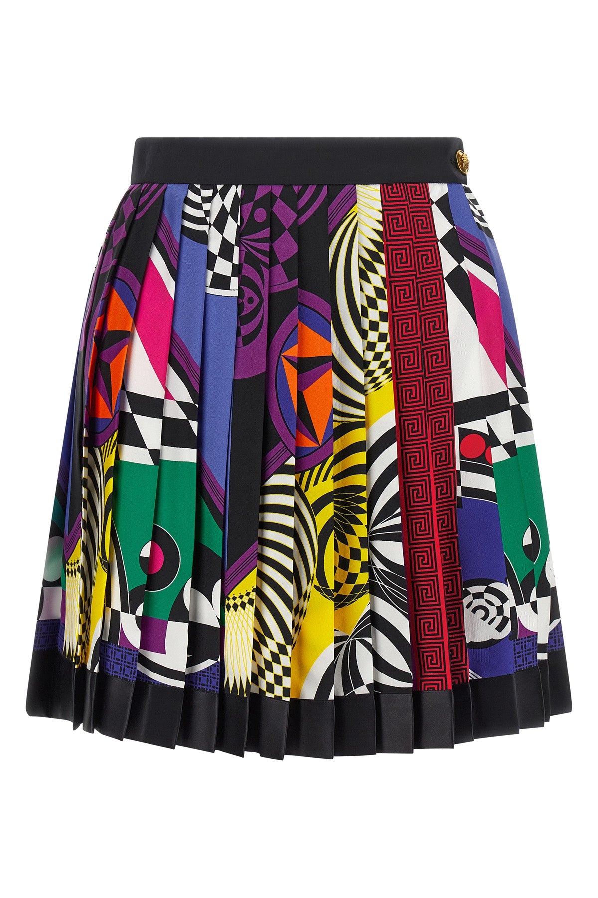 the versace mini skirt redefines the maisons visual codes through a vibrant all
