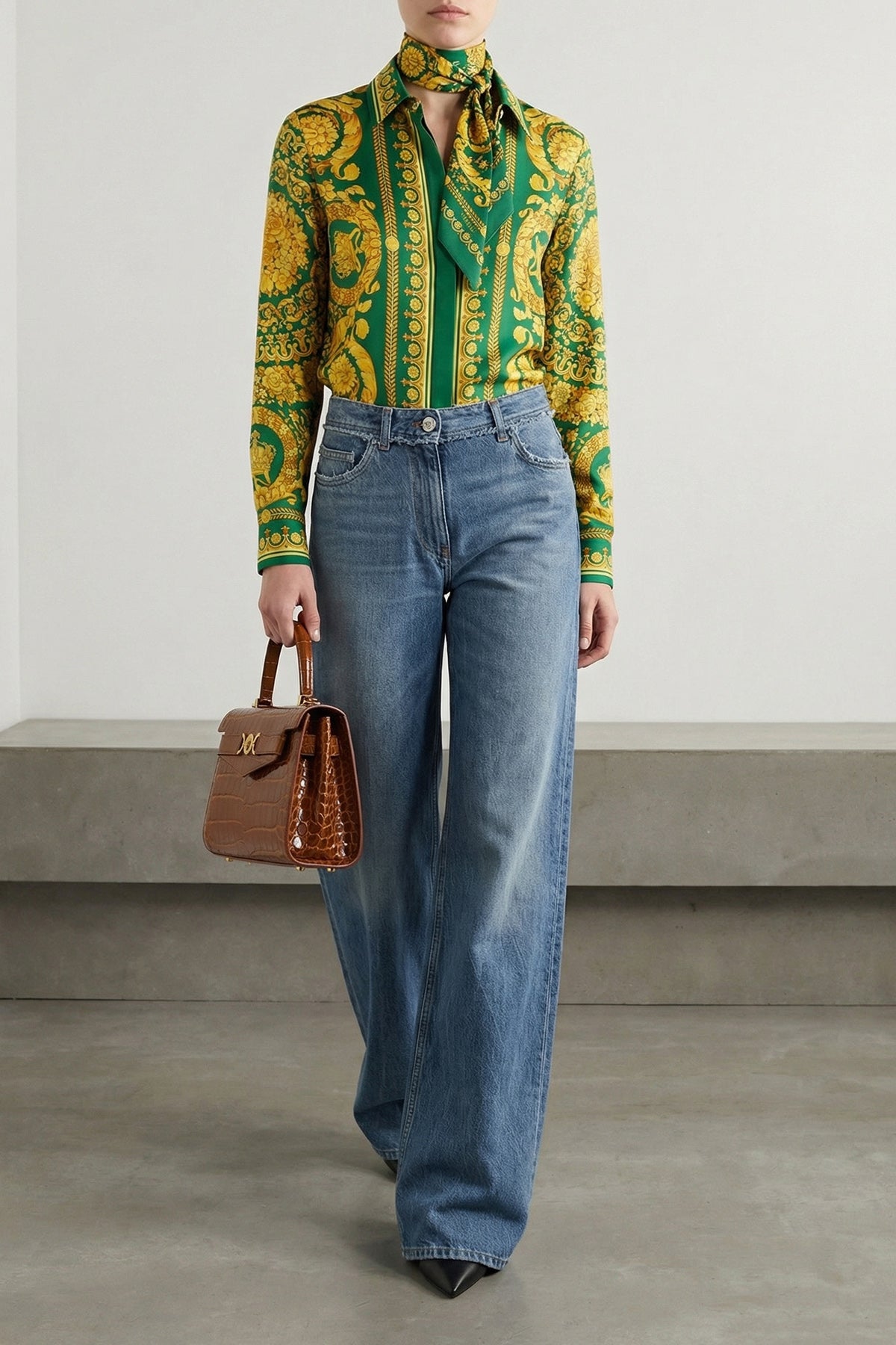 all-over barocco print silk twill shirt