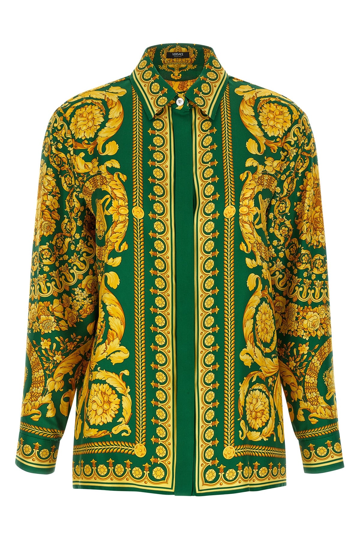 all-over barocco print silk twill shirt