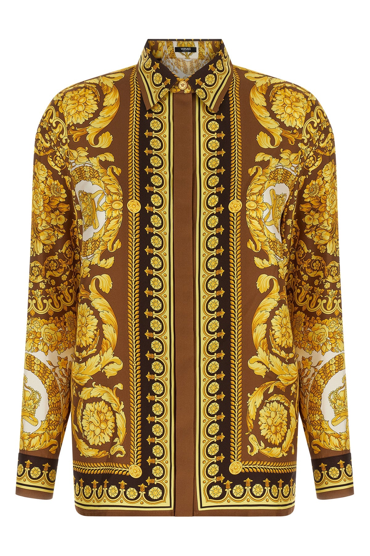 all-over barocco print silk twill shirt