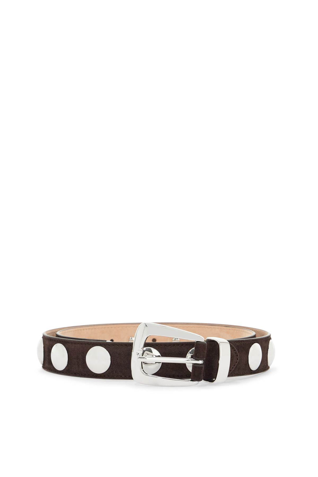 coffee calfskin belt with studs 30mm