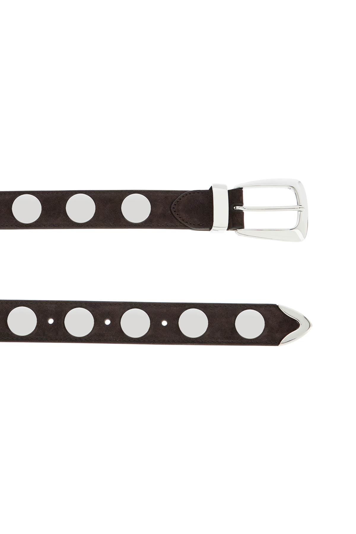 coffee calfskin belt with studs 30mm