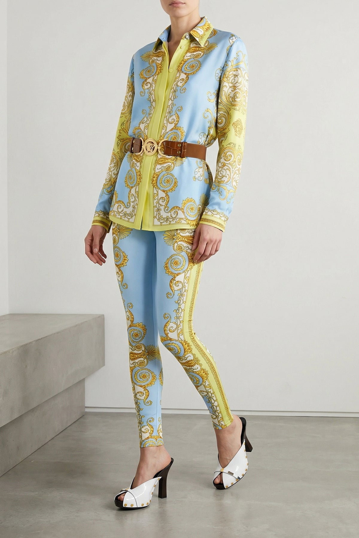 all-over spring barocco print matt lycra leggings