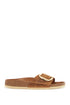 cognac oiled leather slippers with large buckle