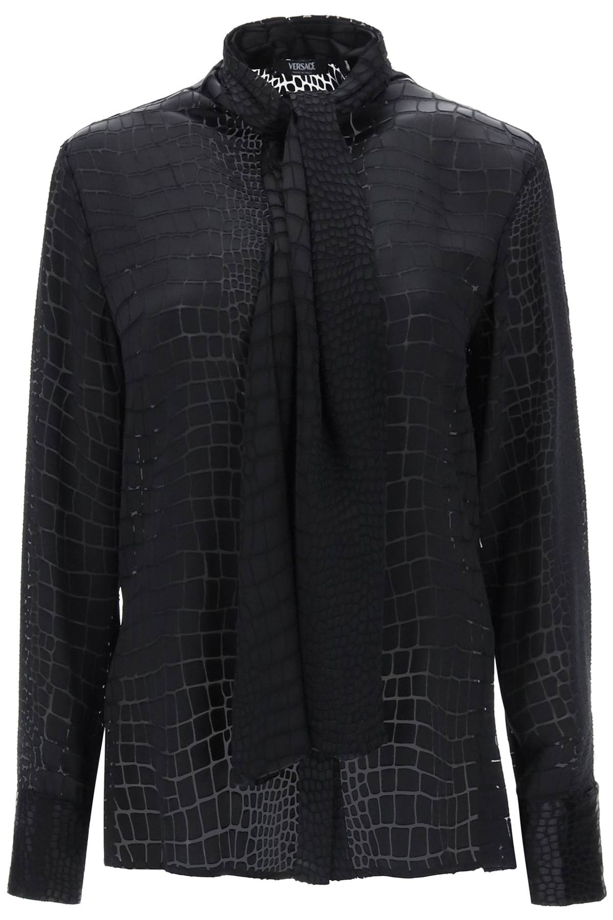 crocodile effect tie-neck shirt