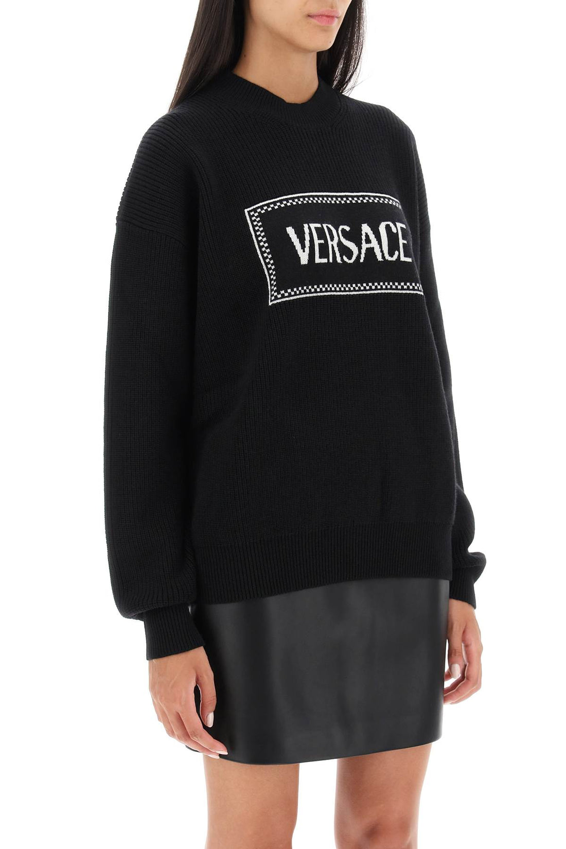 crew-neck sweater with logo inlay