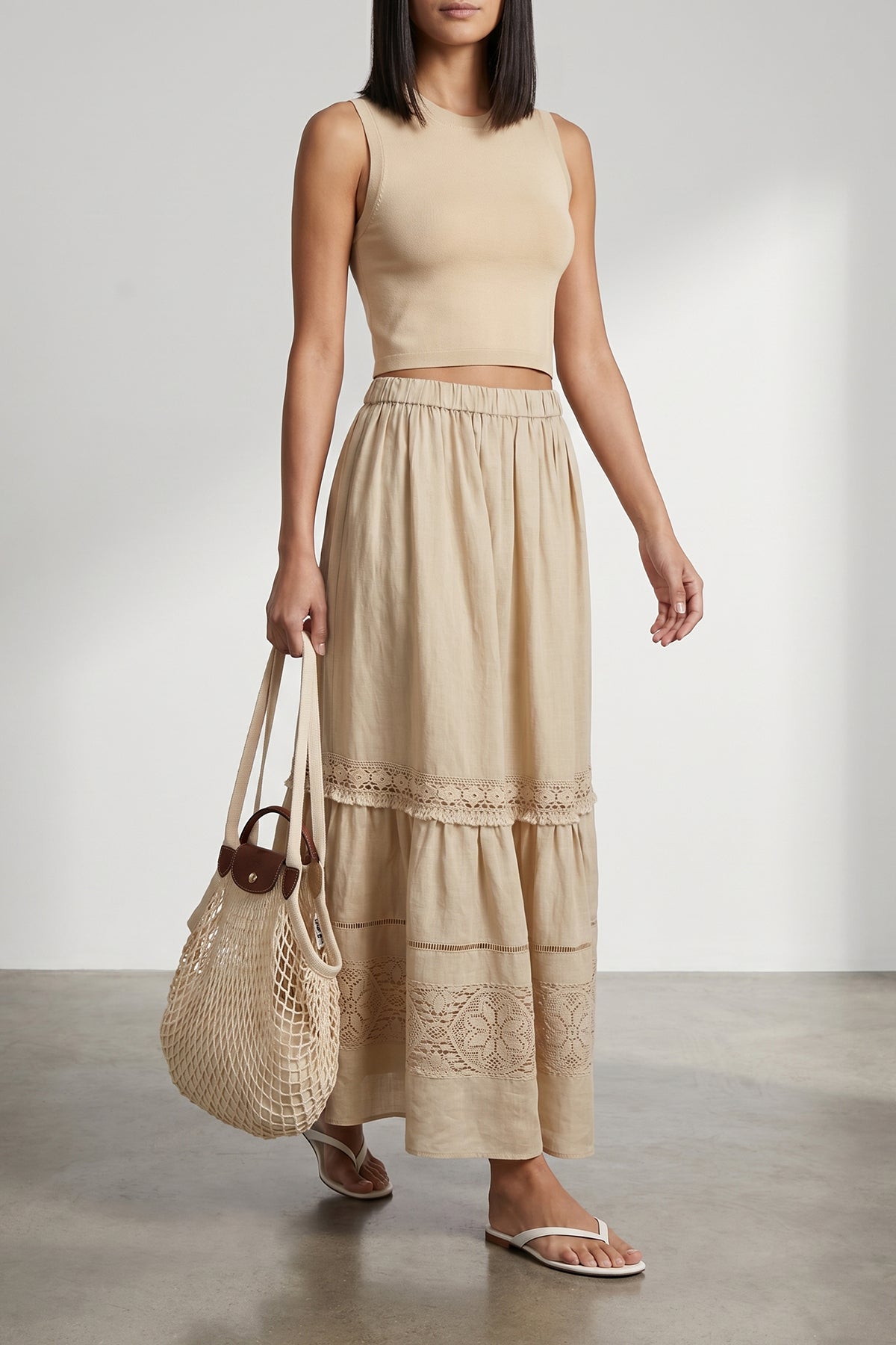 l le pliage filet cotton mesh shoulder bag