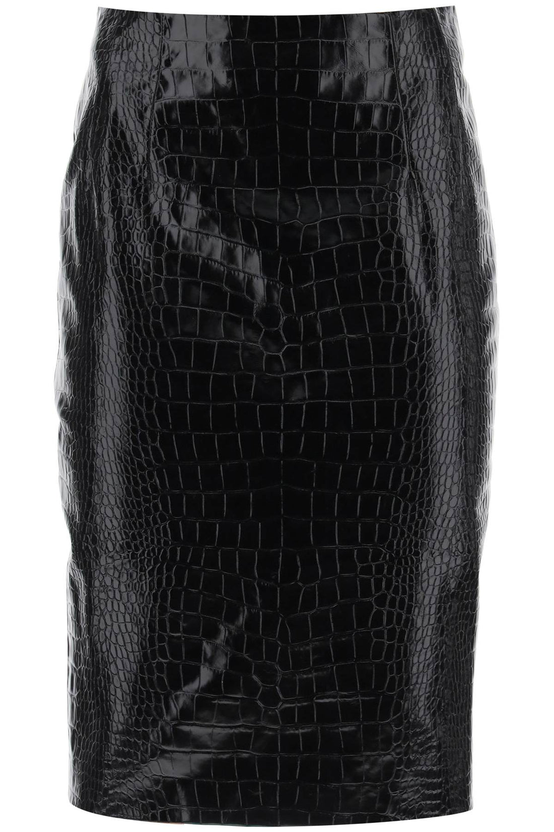 croco-effect leather pencil skirt